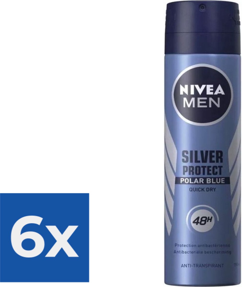 Goedkoopste Nivea Men Deodorant Spray Silver Protect Polar Blue 150 ml - Voordeelverpakking 6 stuks