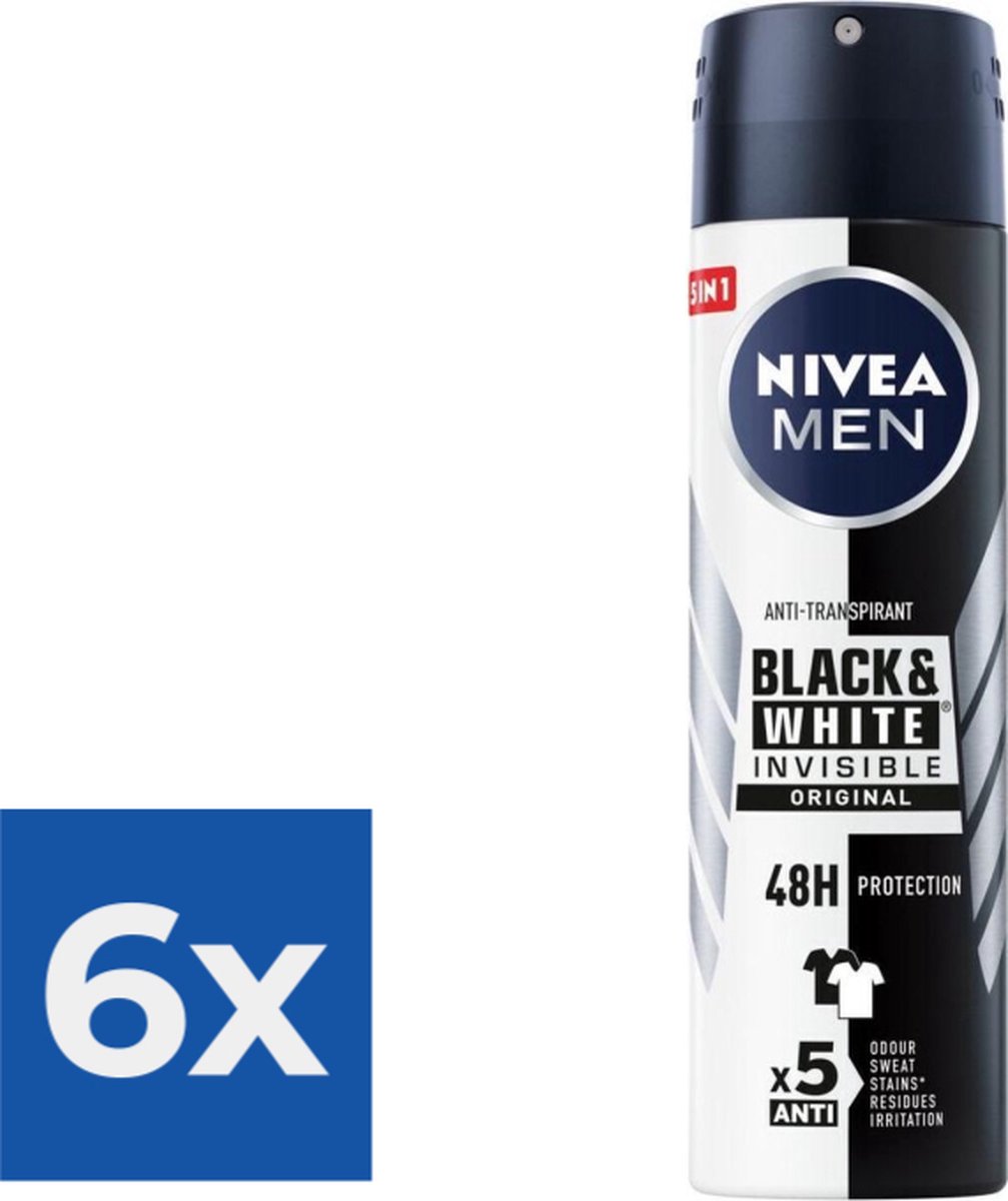 Goedkoopste NIVEA Men Deodorant Spray Invisible for Black & White - 150 ml - Voordeelverpakking 6 stuks