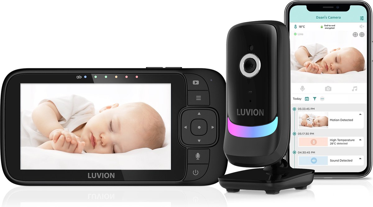 LUVION® Essential Connect Black - Babyfoon met Camera én App - Uitbreidbaar tot 4 Baby Camera's - Premium HD Wifi Baby Monitor - Luvion