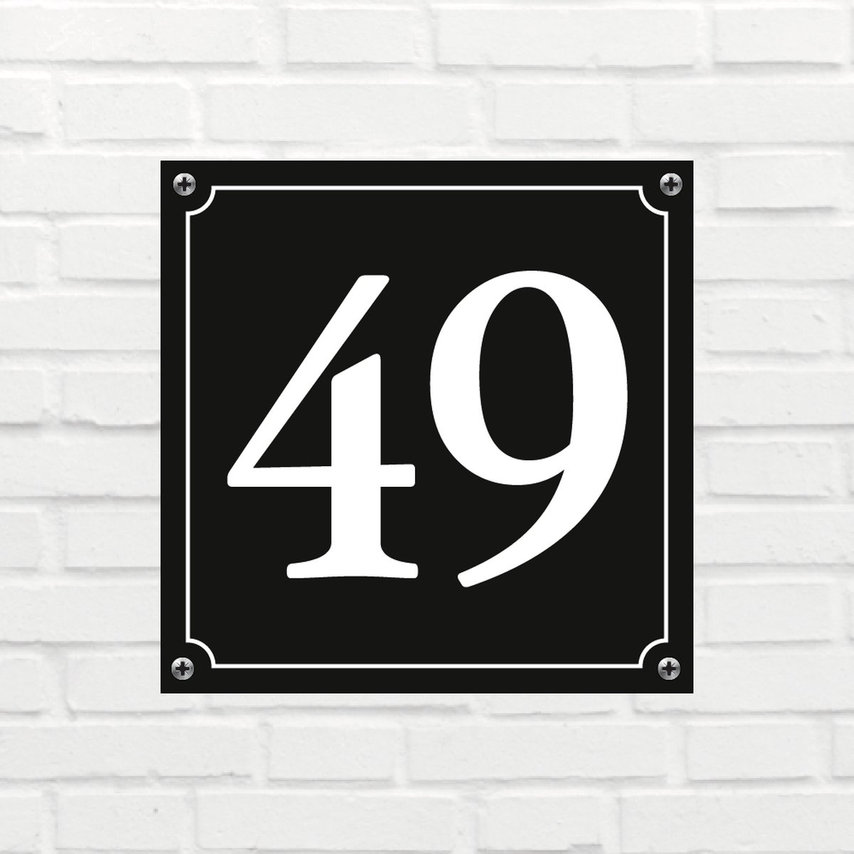 Huisnummerbord Mat zwart Deluxe - Nummer 49 - incl. bevestiging | formaat 12 x 12 cm | - huisnummerbordje - nummerbord - voordeur