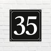 Huisnummerbord Mat zwart Deluxe - Nummer 35 - incl. bevestiging | formaat 12 x 12 cm | - huisnummerbordje - nummerbord - voordeur