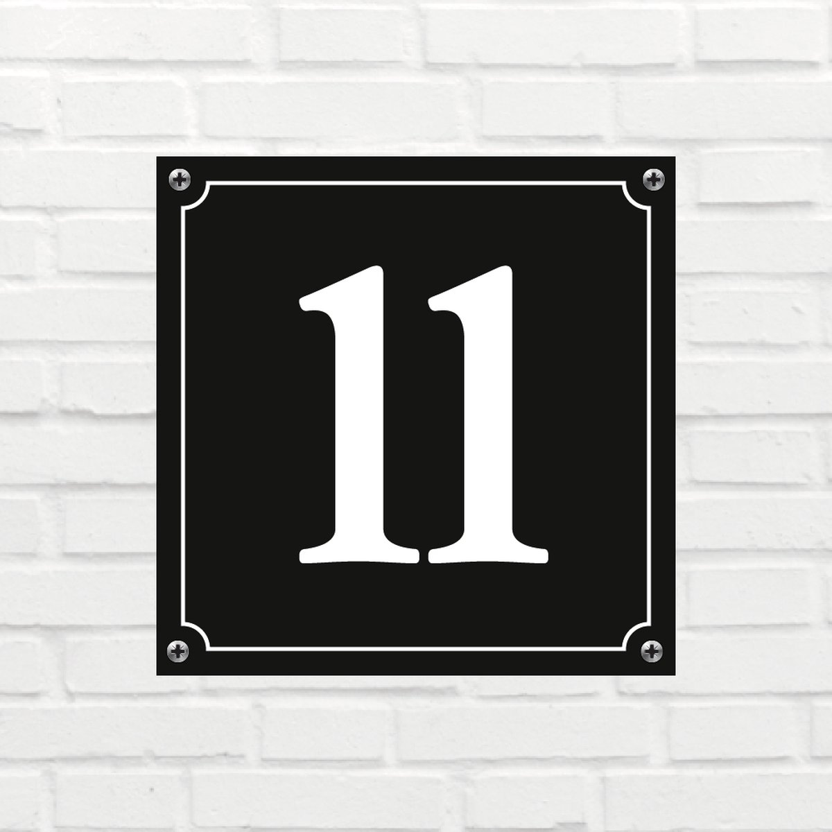 Huisnummerbord Mat zwart Deluxe - Nummer 11 - incl. bevestiging | formaat 12 x 12 cm | - huisnummerbordje - nummerbord - voordeur