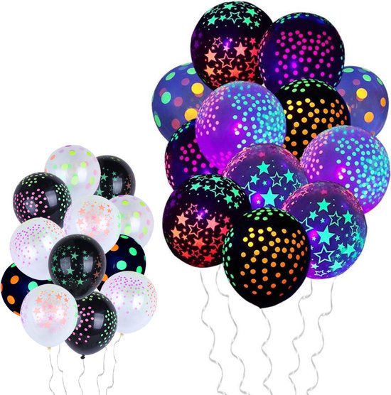 GLODI GOODS® Neon ballonnen – 24 stuks – party versiering – blacklight accesoires – 6 varianten