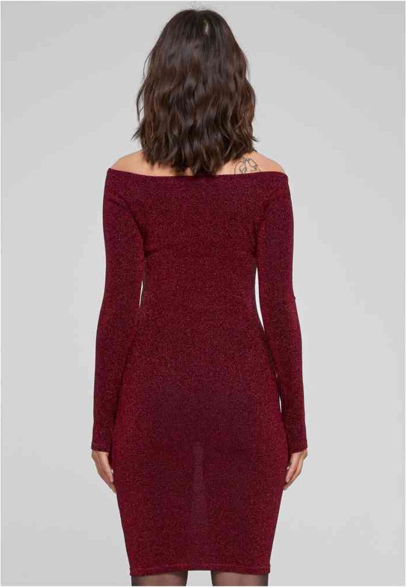 Urban Classics Off Shoulder Longsleeve Glitter Bodycon jurk S Bordeaux rood bol