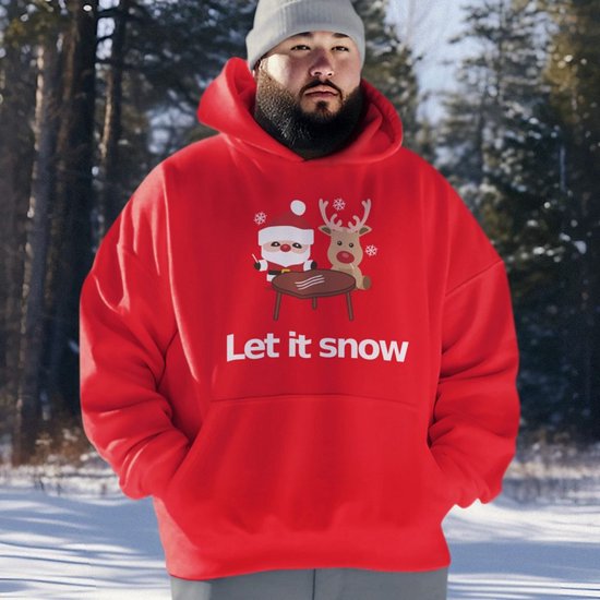 Lekker Waus Foute Kerst Hoodie Rood - Let It Snow - Maat M - Kerst Outfit Dames & Heren