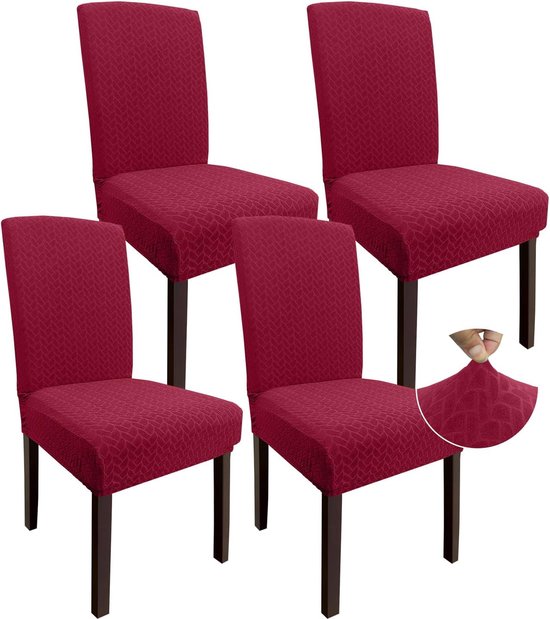 Housses de chaise de salle à manger super extensibles à motif 2023, housse de chaise en jacquard épais pour salle à manger, Protecteurs de siège lavables sans accoudoirs pour Enfants et Animaux domestiques (Set de 4, rouge vin)
