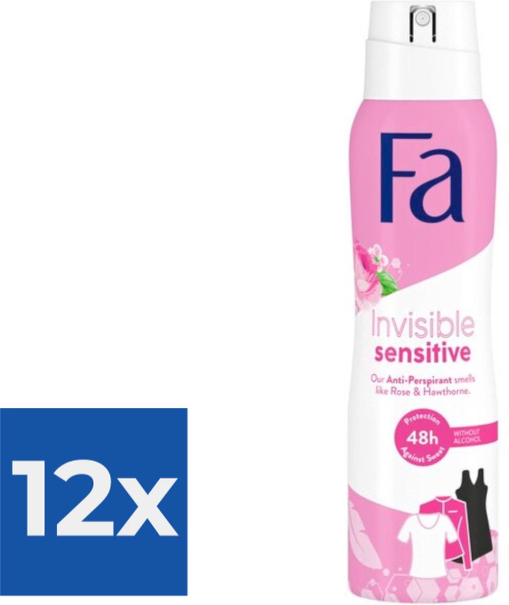 Goedkoopste Fa Deo spray 150 ml Invisible Sensitive - Voordeelverpakking 12 stuks
