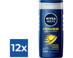 NIVEA Men Douchegel - Power Refresh - Voordeelverpakking 12 x 250 ml