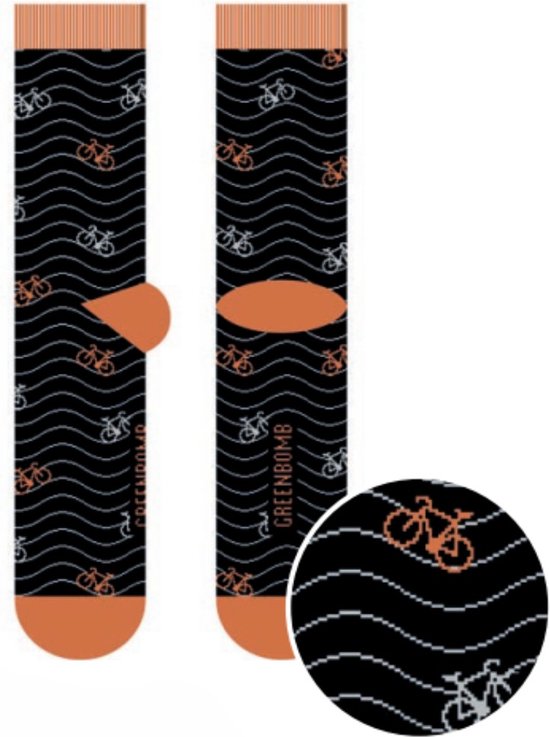 GreenBomb - sokken bike little waves - zwart - fietsen - fietsprint