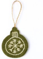 Hanger Vilt Kerstbal Plat - Geborduurd - Mistletoe - 8cm - Fairtrade