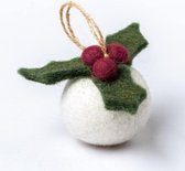 Kerstbal Vilt Rond - Holly Berry Small 3D - 5cm - Fairtrade