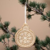 Hanger Vilt Kerstbal Plat - Geborduurd - Gingerbread/Gemberkoek - 8cm - Fairtrade