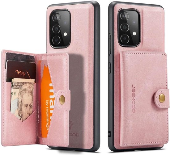 CaseMe JH-01 Hoesje Geschikt voor Samsung Galaxy A32 5G | Back Cover met Magnetische Kaarthouder | Beschermhoes Pasjeshouder Achterkant | 4 Pasjes en Briefgeld | Roze