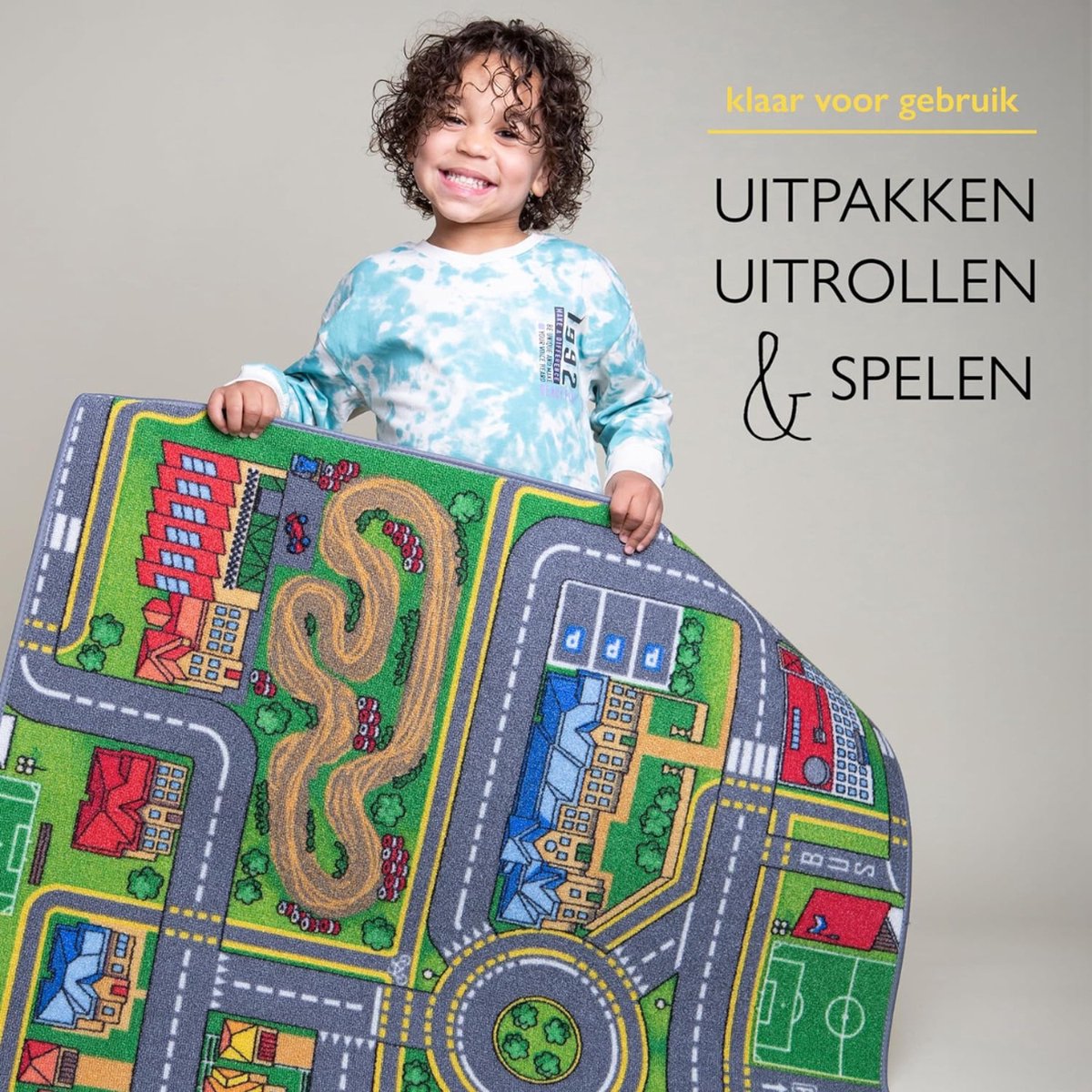 Capslpad Autoteppich Kinder 100x160cm rutschfest Kinderteppich Stadtplan Interaktiver Spielteppich Waschbar Kreativ Pädagogisch Spielmatte für Kinder Teenager Kinderzimmer Spielzimmer Dekor, Grün