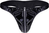 Heren Slip met Rits - Latex Look - String Zwart - Sexy Design - One Size - Mannen String - Ondergoed Maat XXL