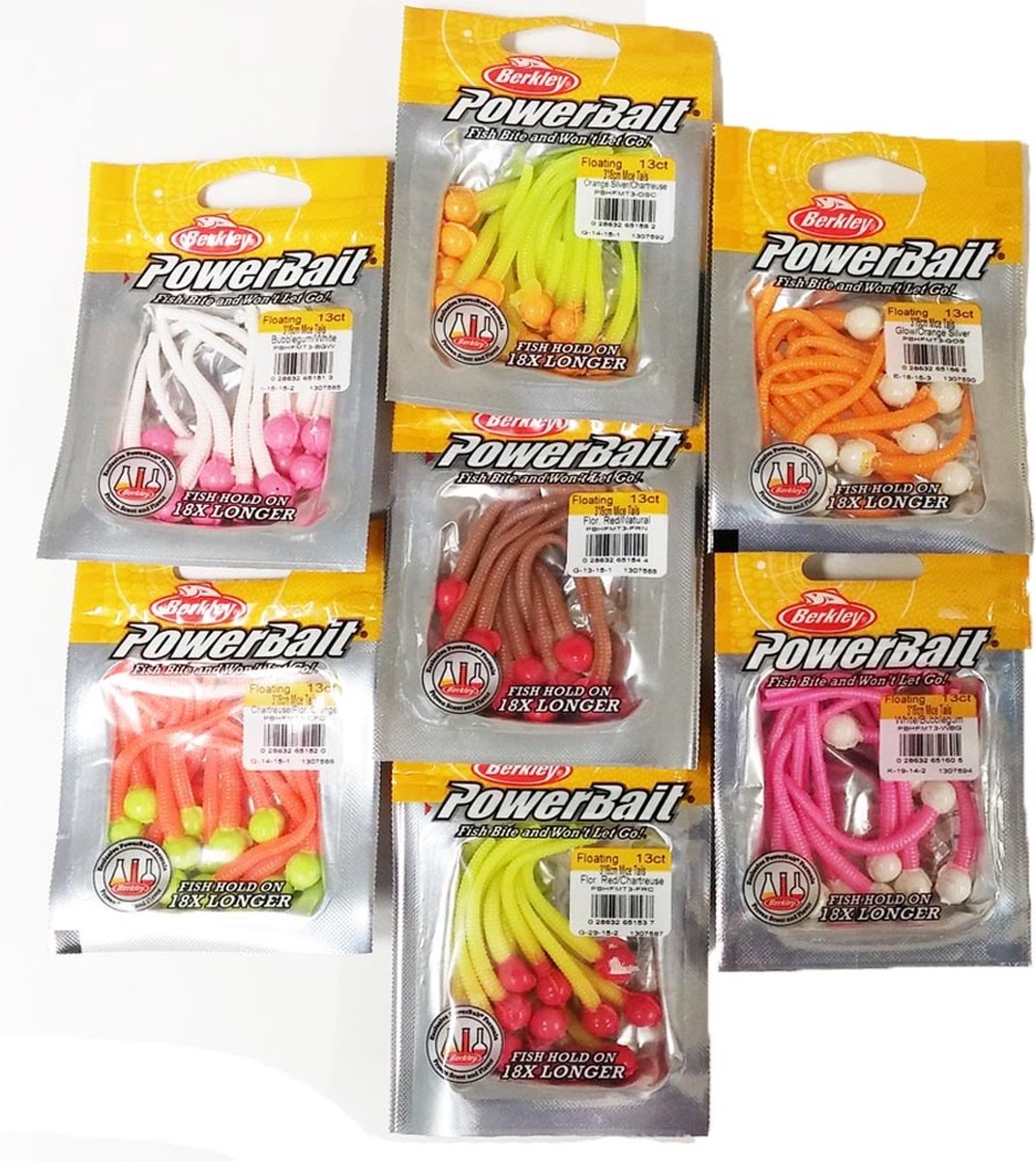 Berkley Powerbait Floating Mice Tails 8cm – Drijvend Forelaas met Powerbait Geur - Kleur : White - Bubblegum