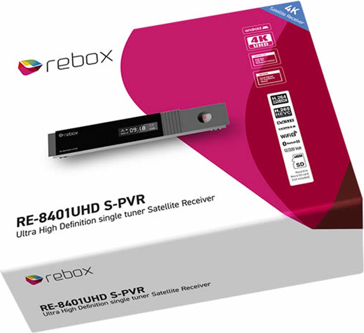 Rebox RE-8401UHD S-PVR 4K Android single-tuner satellietontvanger + 128GB opslag