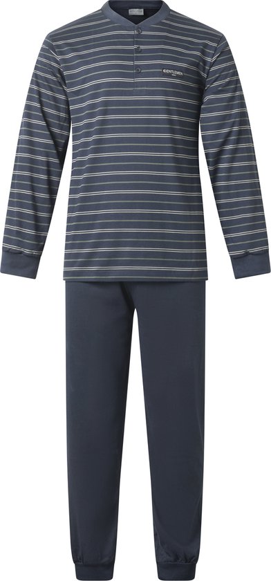 Gentlemen - heren pyjama 114237 - knoophals - navy-groen - maat XXL