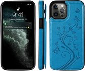 Hoesje geschikt voor Samsung Galaxy S24 - Backcover - Pasjeshouder - Portemonnee - Bloemenprint - Kunstleer - Blauw