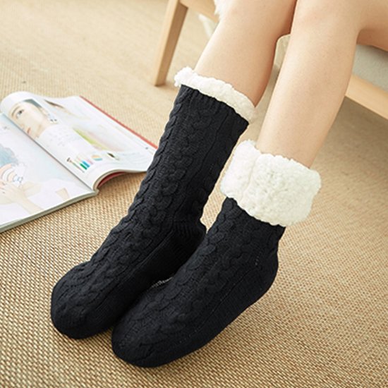 Huissokken - Unisex - Dames en Heren Warmte Sokken - Fluffy Sokken - One Size - Anti Slip - Slofsokken - Zwart - Rheme - Rheme