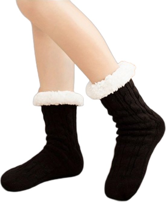 Huissokken - Unisex - Dames en Heren Warmte Sokken - Fluffy Sokken - One Size - Anti Slip - Slofsokken - Zwart - Rheme - Rheme