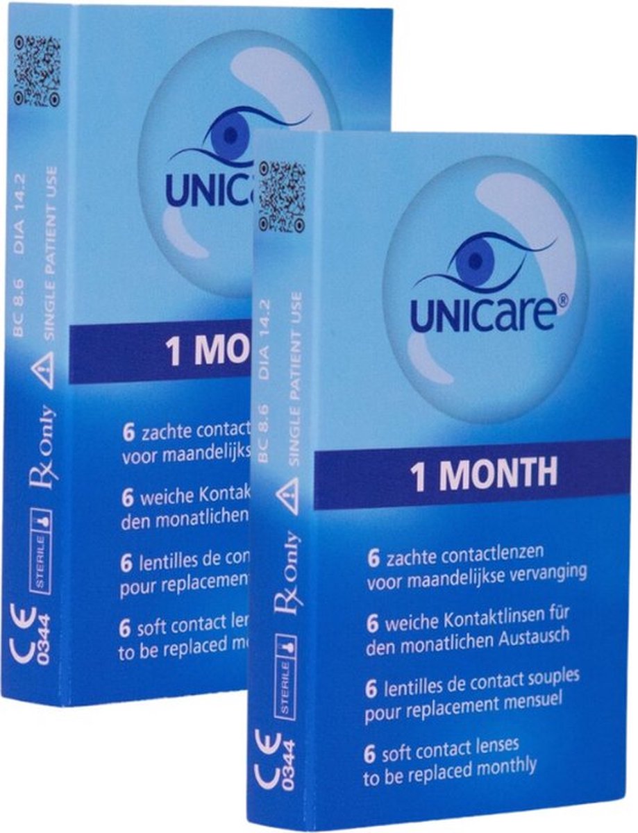 Unicare Zachte Maandlenzen - Sterkte -4,00 - 2x 6-pack - Halfjaar/6 maanden pakket
