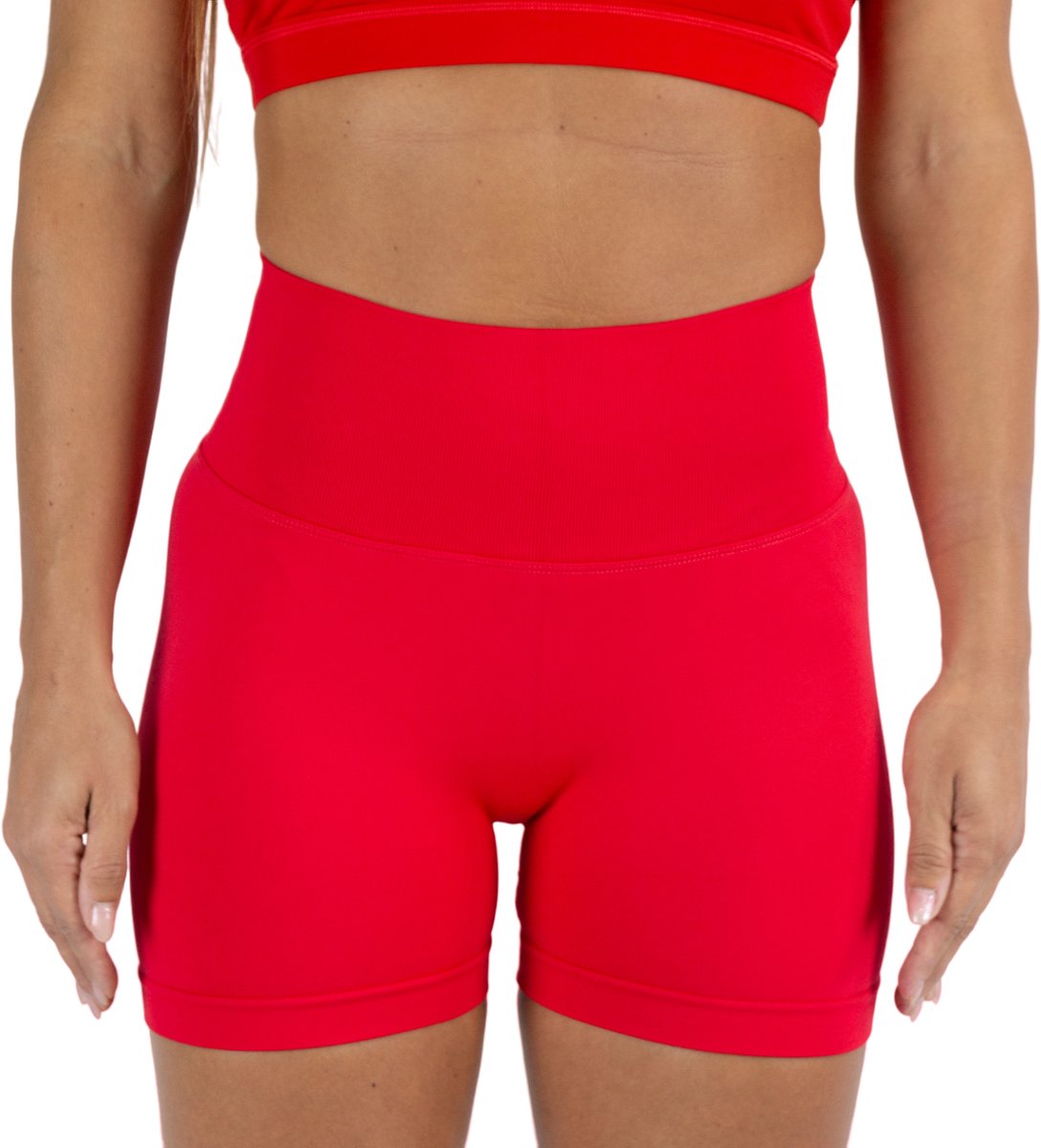 Gymhunterz - Fitness short - Shorts met hoge taille - Shorts Gym Sport - Hardloop - Yogashorts voor dames - Sneldrogend, ademend en rekbaar - Spandex / Nylon - Kleur Rood - Maat M