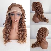 Frazimashop- kleur licht bruine Pruik Hittebestendige - Pruiken Dames Lang krullen Haar - #Front Lace Wig 13x2# Hoge kwaliteit synthetische pruik 65 cm