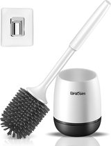 Braoses Toilet Brush with Holder, Wall Mount and Standing Silicone Toilet Brush Set, Long Handle Toilet Brush and Quick Drying Holder Set for Bathroom or Guest Toilet