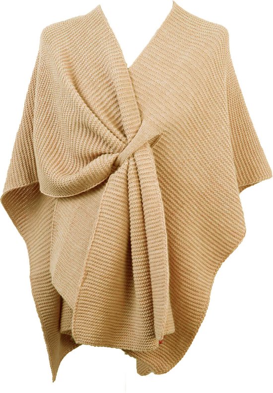 Estella poncho- Accessories Junkie Amsterdam- Damens- Sjaal met lus- Gebreid- Lichtgewicht- Polyacryl blend-Omslagdoek- Cape-onesize- Cosy chic-Effen- Stola- Camel