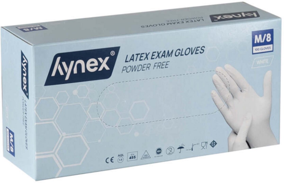 Goedkoopste Hynex latex handschoenen maat M Wit poedervrij - 5,0gr MD - 100/box