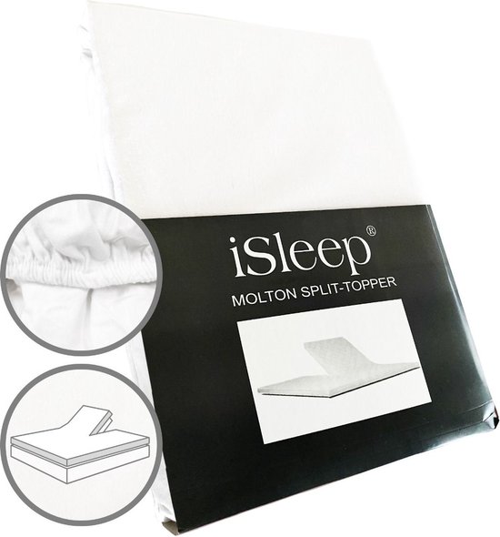 iSleep Molton Split-Topper - 100% Katoen - Tweepersoons - 140x200 cm - Wit