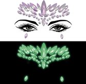 Face jewels - Glow in the dark - 1 - Gezicht sticker - Sticker - Decoratie - Diamant - Zelfklevend - Groen - party