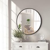 diameter 50 cm spiegel rond met metalen frame, decoratieve HD-wandspiegel, zwart, eenvoudige montage voor badkamer, woonkamer, slaapkamer, kleedkamer, entree, wastafel