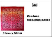 3x Boeren zakdoek spectrum rood/oranje/roze 56cm x 56cm - zakdoeken thema feest festival party zomer festival