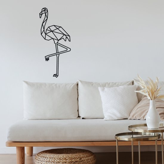 WandStaal - Flamingo - Silhouette - Metaalkunst - Zwart - 1000x449x2 Geometrische Dieren - Wanddecoratie - Muurdecoratie - Inclusief bevestigingsmateriaal