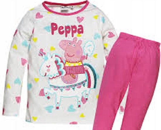 Peppa Pig pyjama - 100% katoen - Peppa Big pyama hartjes roze - maat 116