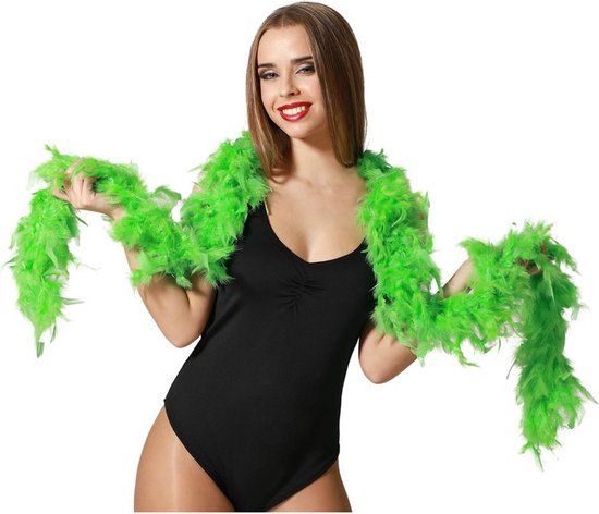 Atosa Carnaval verkleed boa met veren - neon groen - 180 cm - 45 gram - Glitter and Glamour