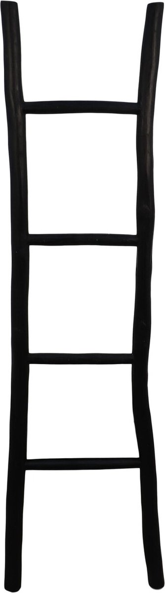 Decoratie Ladder - 45x4x150cm - Zwart - Teak - handdoekladder, decoratie ladder, wandrek ladder, decoratie trap, decoratierek, ladderrek, houten ladder, handdoekrek badkamer, ladder handdoekenrek