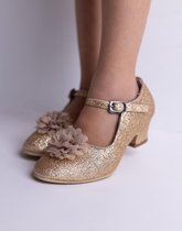 Prinsessen schoen-hakschoen-glitterschoen-bruidsmeisjes schoen-pumps-goud-goud glitter-glamour schoen-gespschoen-verkleedschoen