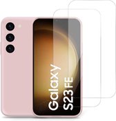 Geschikt voor Samsung Galaxy S23 FE - Hoesje + 2x Screenprotector – Gehard Glas Cover - Suède Case Rose