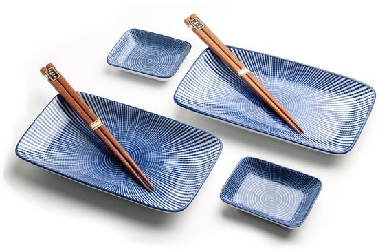 Lujo - Sushiset - Sakura Oriental - 6 Delig- Set de sushi - 2 personas - vajilla japonesa - Incluye - 2 platos de sushi - 2 platos de sushi - 2 platos de sushi - 2 palitos de sushi - Empaquetado en