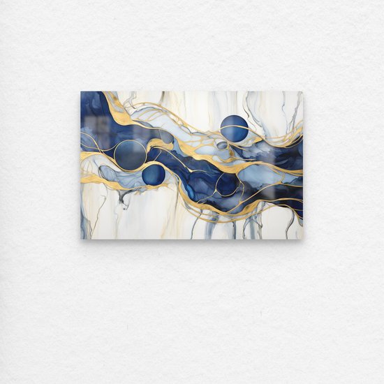 De Muurdecoratie - Plexiglas schilderij luxe abstract goud blauw wit - Abstract goud schilderij - Plexiglas schilderij - 40 x 60
