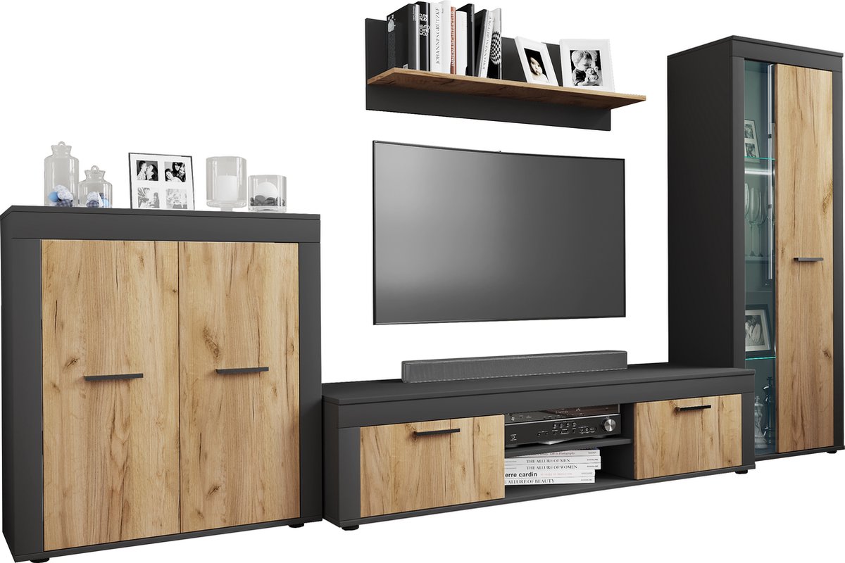 4-delig TV lowboard TV meubel Wandmeubel Woonkamer Wandmeubel Usilo XL