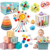 Ensemble de jouets bébé à partir de 6 mois, speelgoed sensoriels 6 en 1, 6-12 mois, speelgoed Montessori pour enfants de 1 à 3 ans avec blocs à empiler, corde à tirer, poubelles sensorielles pour bébé, ventouse