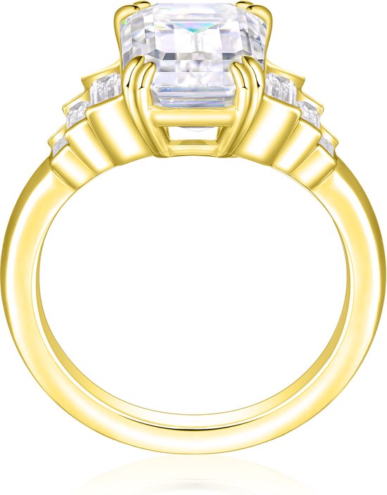 Rectanglo - 14k Geelgouden Smaragd Geslepen Moissanite Ring met Baguette Accenten - 1.75