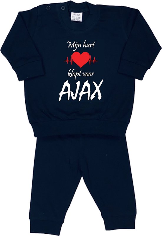 La Petite Couronne Pyjama 2-Delig "Mijn hart klopt voor AJAX" Unisex Katoen Zwart/wit/rood/wit Maat 56/62