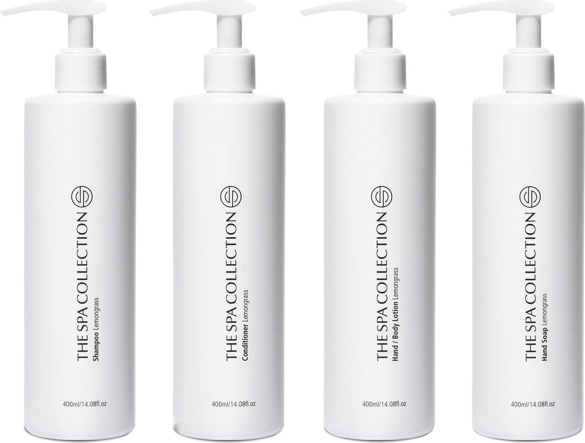 The Spa Collection Lemongrass - Shampoo + Conditioner + Body Lotion + Handzeep - Milde formulering - 400 ml pompfles - Set van 4 stuks