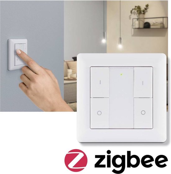 Zigbee interrupteur mural sans fil noir 2 zones - Incl. batterie