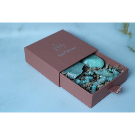 Foto: Geboortemaand edelsteen setje december amazoniet gift bijzonder cadeau ruwe steen armband hanger spiritueel verjaardag
